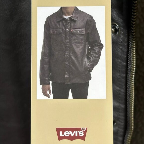 Levi’s Men's Faux Leather Trucker Jacket Size M Dark Brown Warm Sherpa Lining - Picture 5 of 10